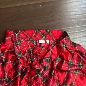 C. EST 1946 Red Tartan Plaid Satin A-Line Midi Skirt